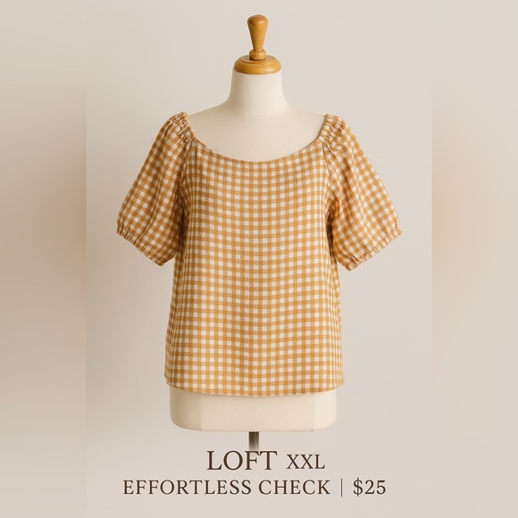 Loft - off shoulder - mustard/gold gingham check top. Size Large NWT - Picture 1 of 7